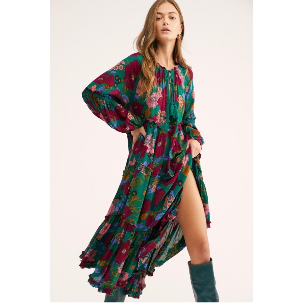 Free People in the moment dress HTF green floral
